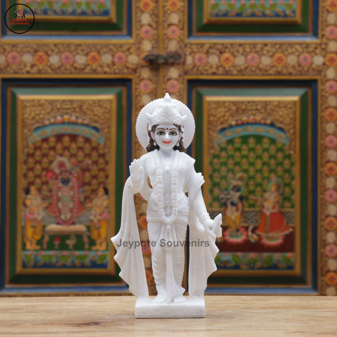 Handcrafted White Marble Lakshmi Narayan Standing Statue Set