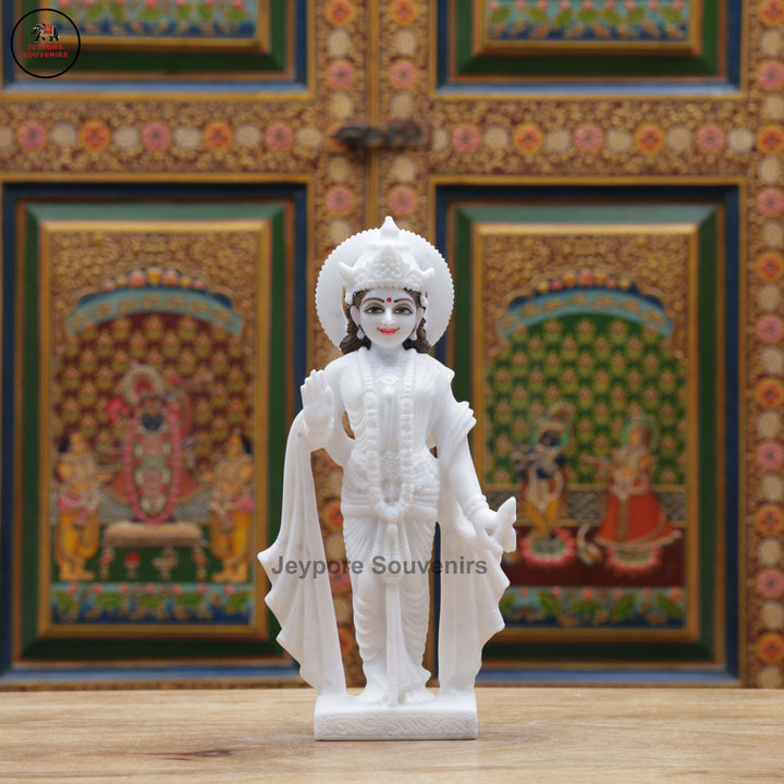 Handcrafted White Marble Lakshmi Narayan Standing Statue Set