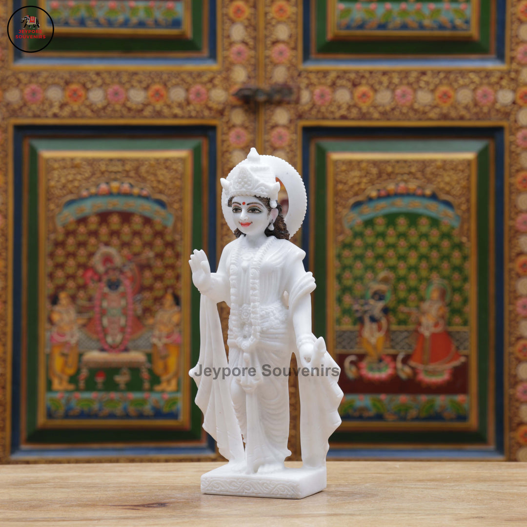 Handcrafted White Marble Lakshmi Narayan Standing Statue Set
