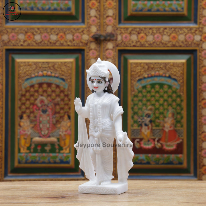 Handcrafted White Marble Lakshmi Narayan Standing Statue Set