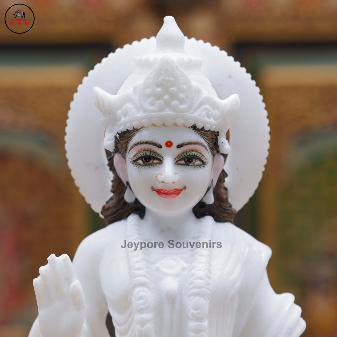 Handcrafted White Marble Lakshmi Narayan Standing Statue Set