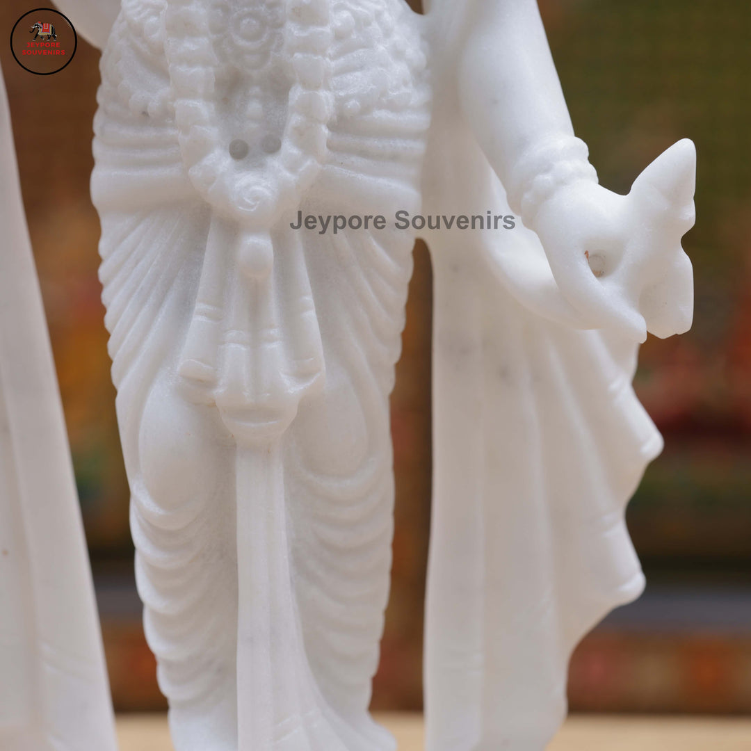 Handcrafted White Marble Lakshmi Narayan Standing Statue Set
