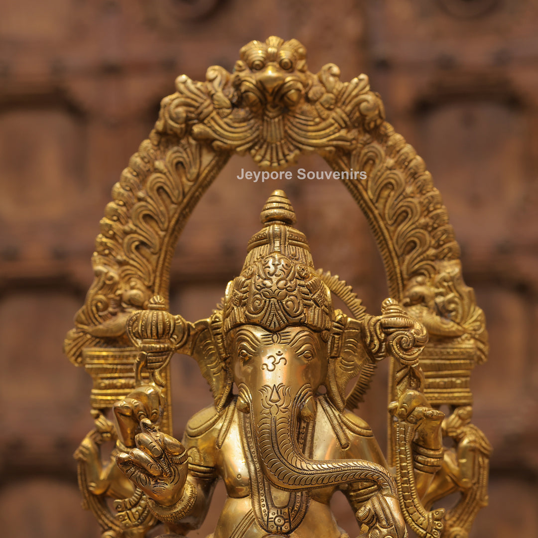 Handcrafted Brass Lord Ganesha Statue with Ornamental Arch