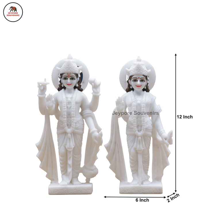 Handcrafted White Marble Lakshmi Narayan Standing Statue Set