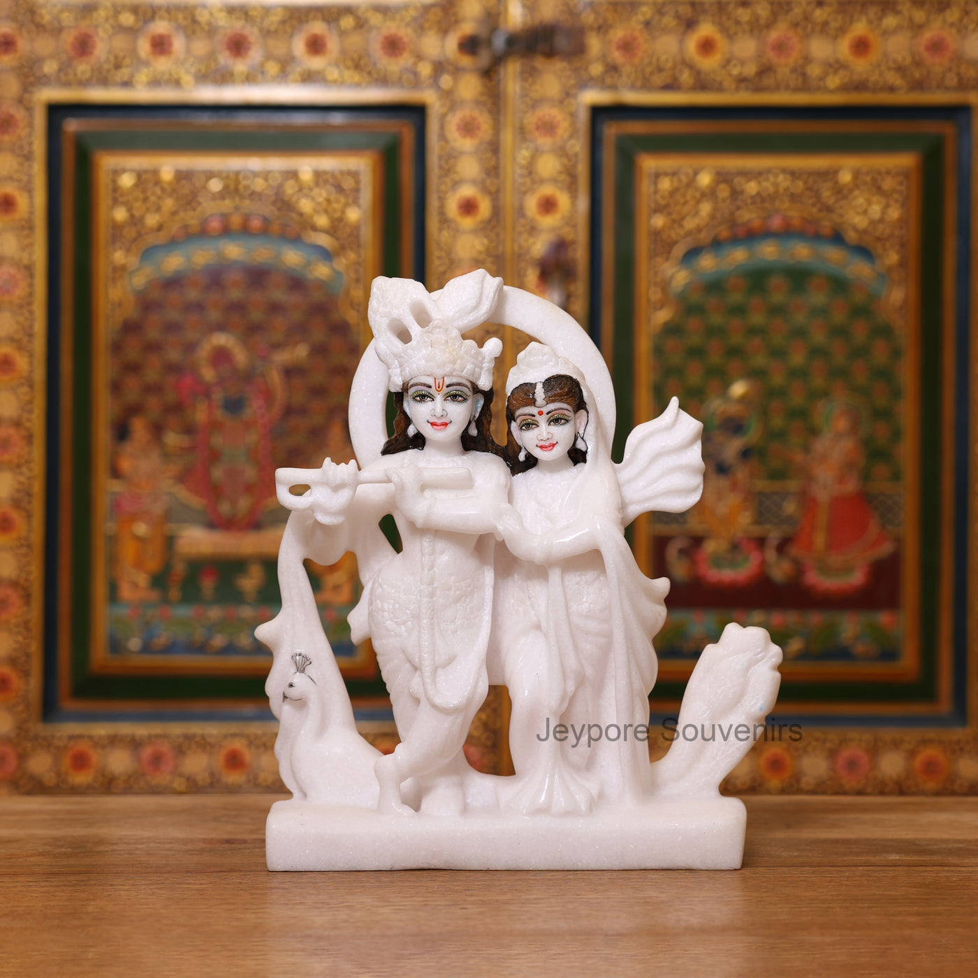 11" Pure Handcrafted White Marble Radha Krishna Statue (Murti)