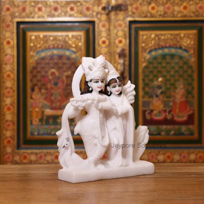11" Pure Handcrafted White Marble Radha Krishna Statue (Murti)