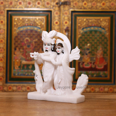 11" Pure Handcrafted White Marble Radha Krishna Statue (Murti)