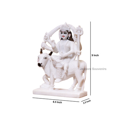 9" Pure White Marble Goddess Umiya Idol on Cow | for Protection And Strength