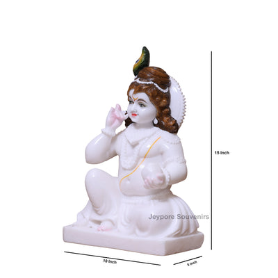 15" Pure White Marble Bal Gopal Krishna Statue