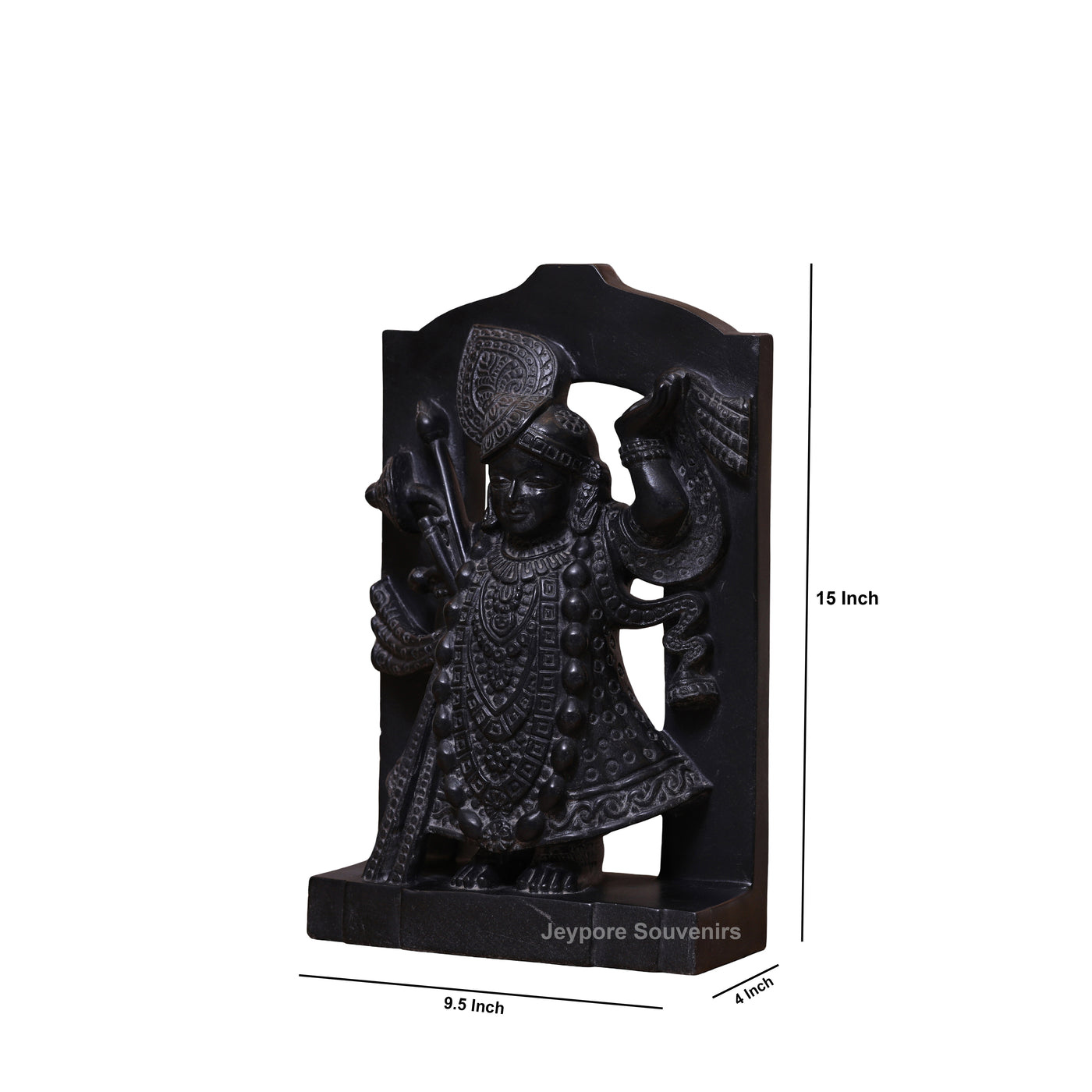 15" Hand-Carved Pure Black Marble Shreenathji Idol
