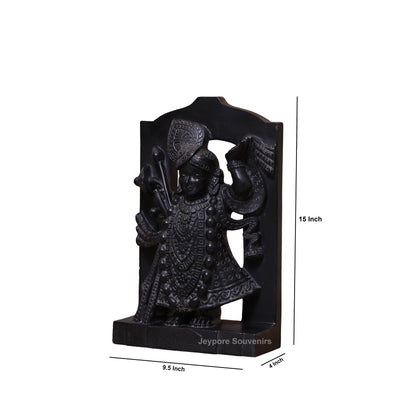 15" Hand-Carved Pure Black Marble Shreenathji Idol
