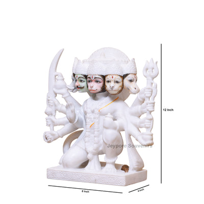 12" Pure White Marble Panchmukhi Hanuman Ji Murti