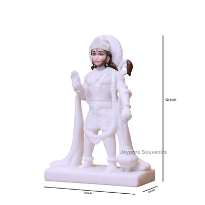 12" White Marble Standing Lord Hanuman Sculpture