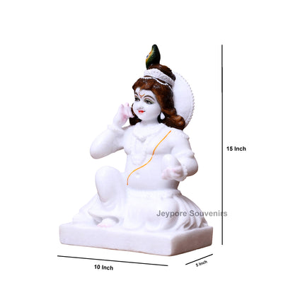 15" Exquisite Pure White Marble Laddu Gopal Murti