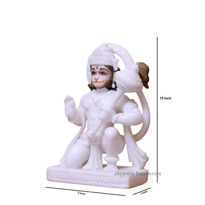 10" Pure White Marble Lord Hanuman Idol