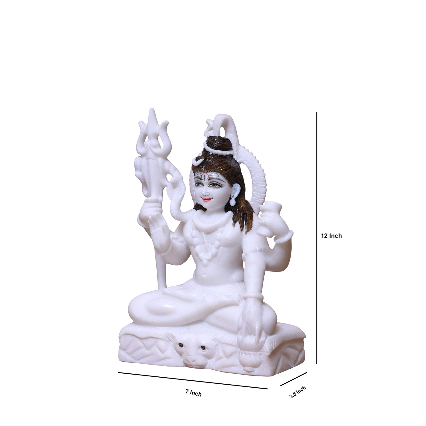 12" Pure White Marble Lord Shiva Idol with Trishul