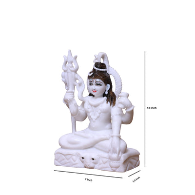 12" Pure White Marble Lord Shiva Idol with Trishul