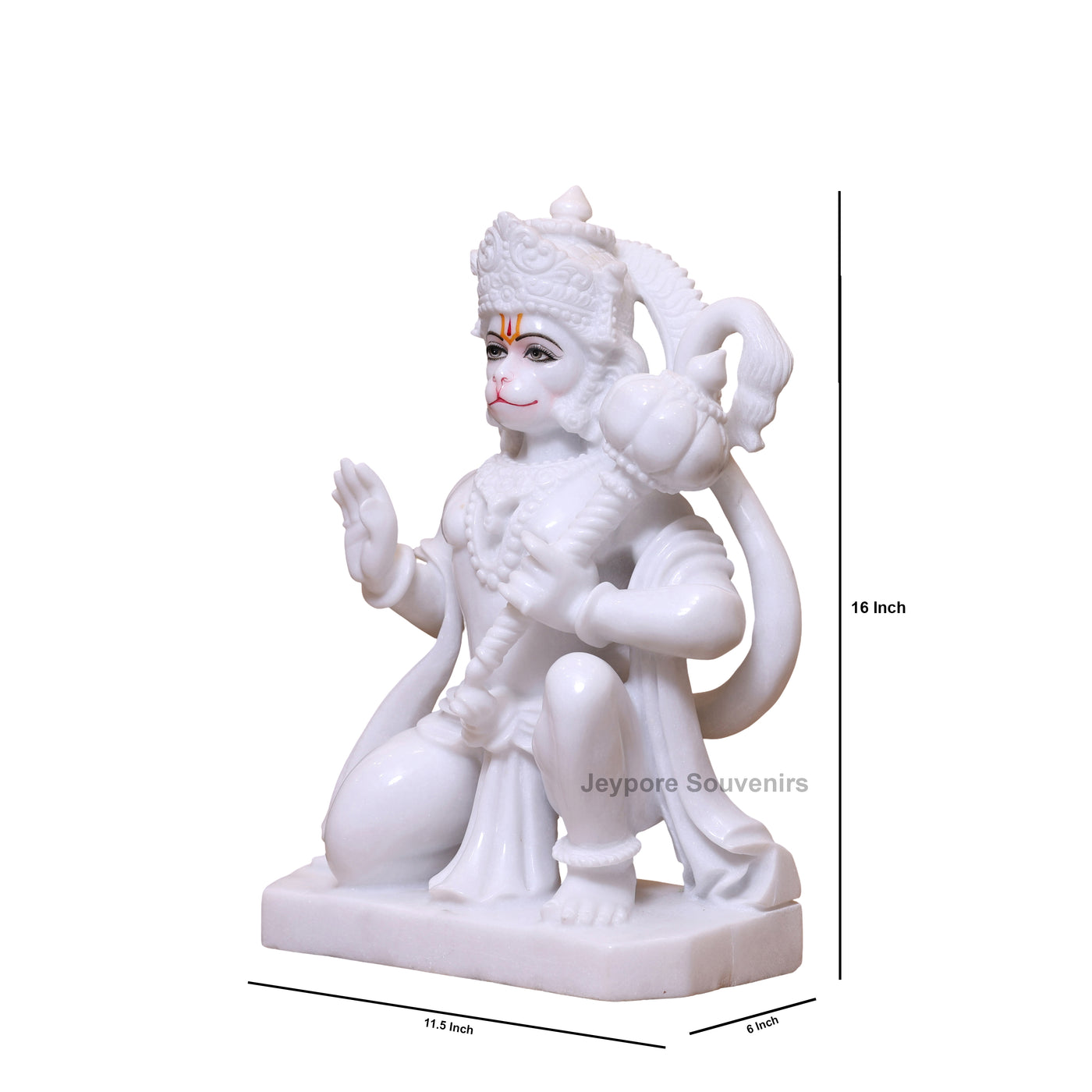 18" Pure White Marble Lord Hanuman Idol with mace
