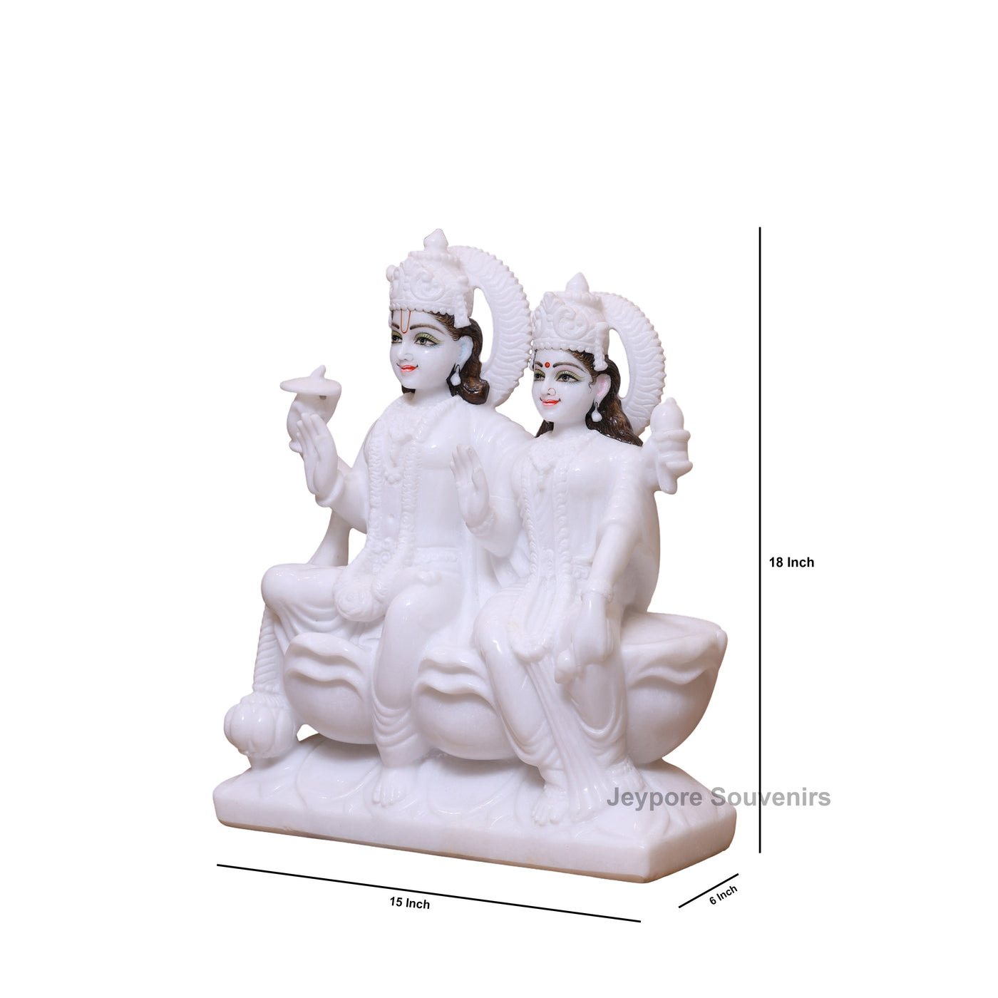 18" Pure White Marble Handcrafted Lakshmi-Narayan Seated Idol Set