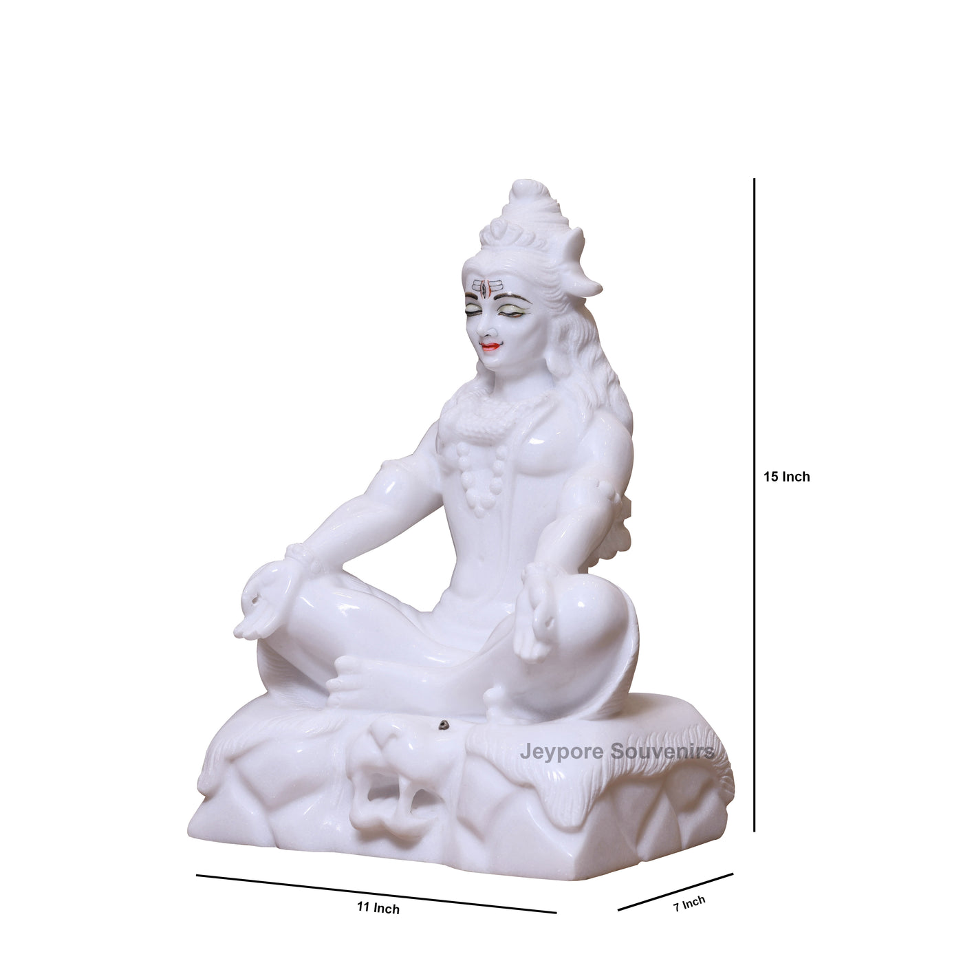 15" Lord Shiva White Marble Statue in Meditation Pose