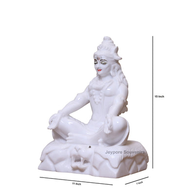 15" Lord Shiva White Marble Statue in Meditation Pose