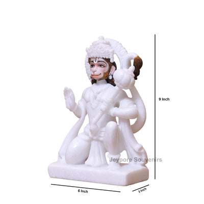 9" Pure White Marble Lord Hanuman Ji Statue