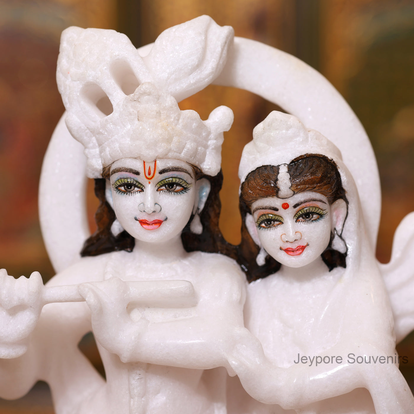 11" Pure Handcrafted White Marble Radha Krishna Statue (Murti)