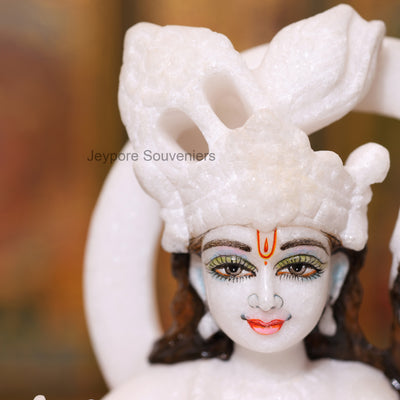 11" Pure Handcrafted White Marble Radha Krishna Statue (Murti)