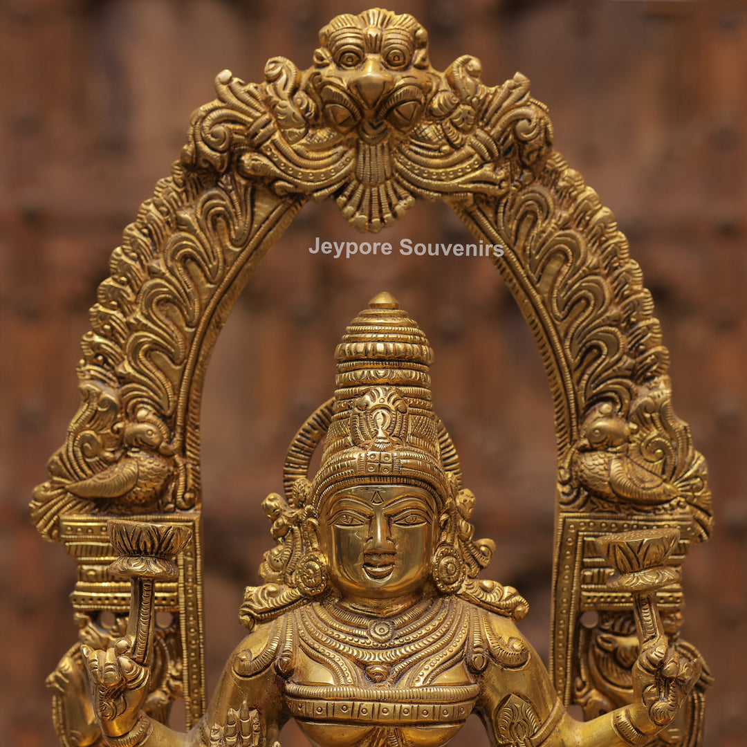 Handcrafted Brass Goddess Lakshmi Statue with Prabhavali Arch