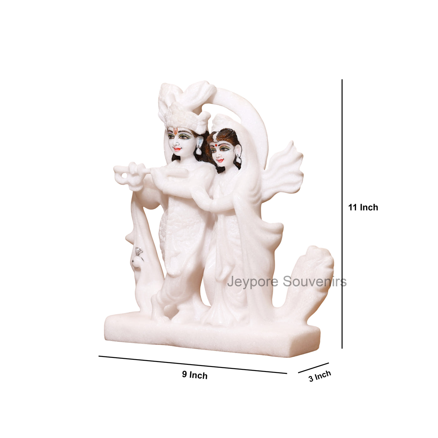 11" Pure Handcrafted White Marble Radha Krishna Statue (Murti)
