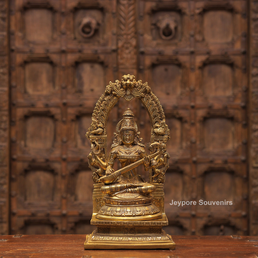 Handcrafted Brass Goddess Saraswati Statue with Veena