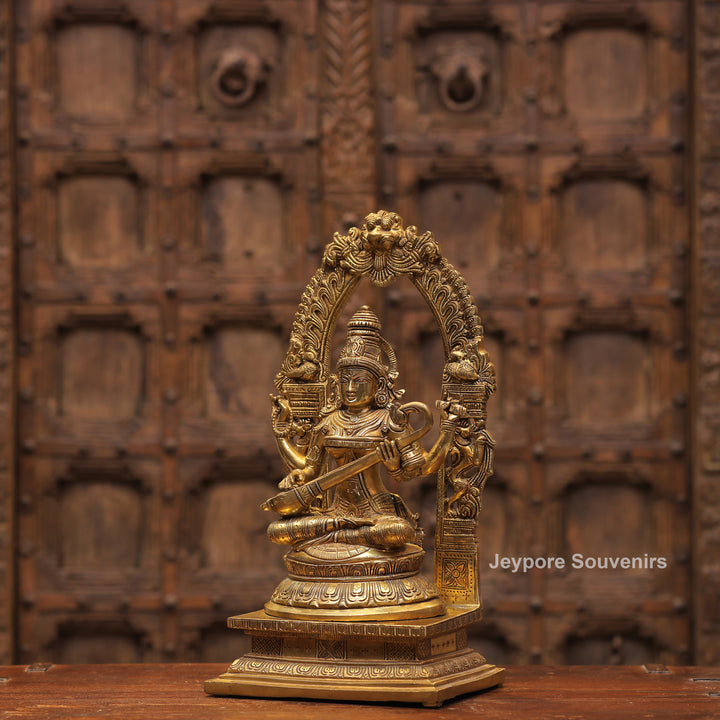 Handcrafted Brass Goddess Saraswati Statue with Veena
