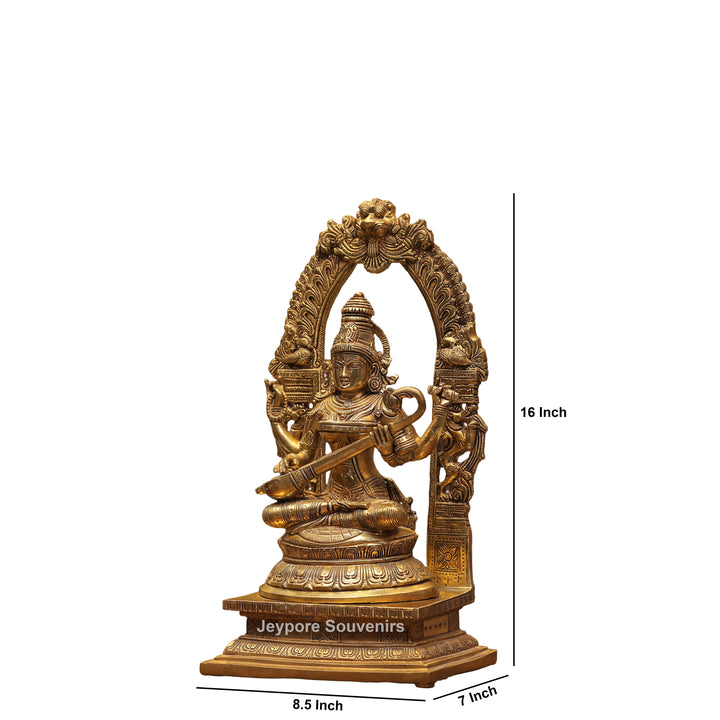 Handcrafted Brass Goddess Saraswati Statue with Veena