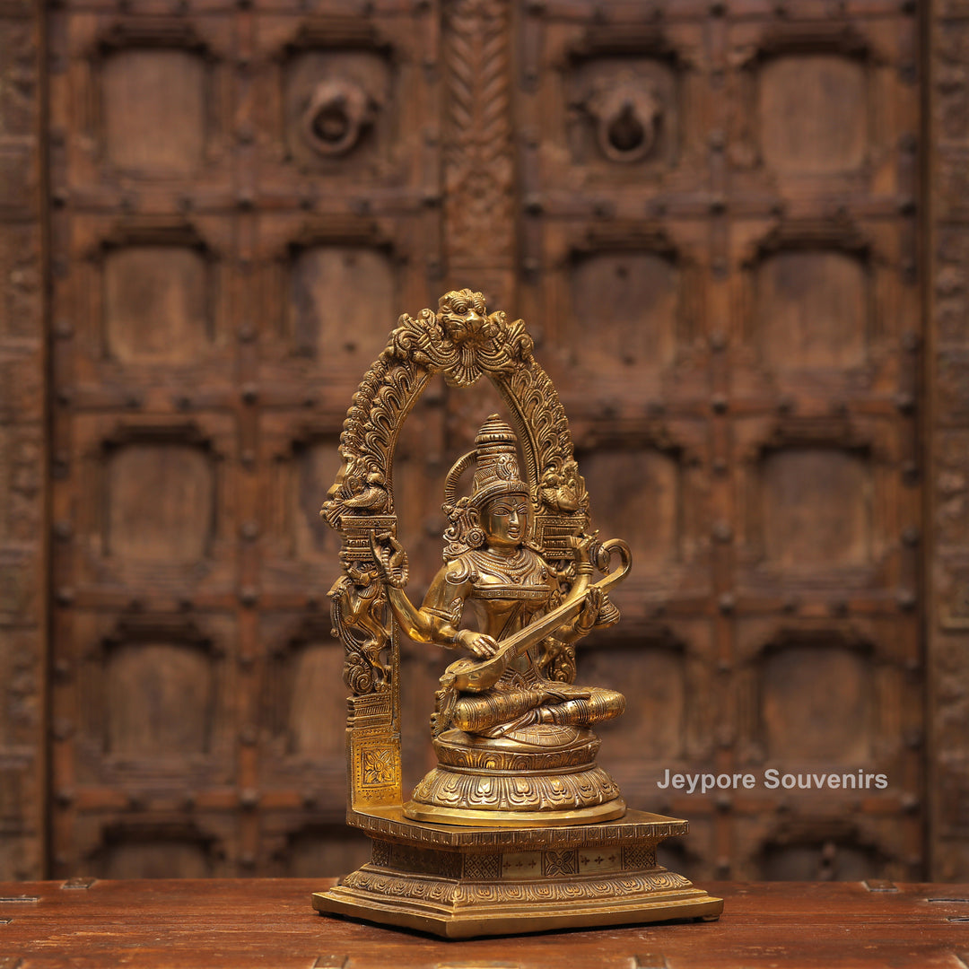 Handcrafted Brass Goddess Saraswati Statue with Veena
