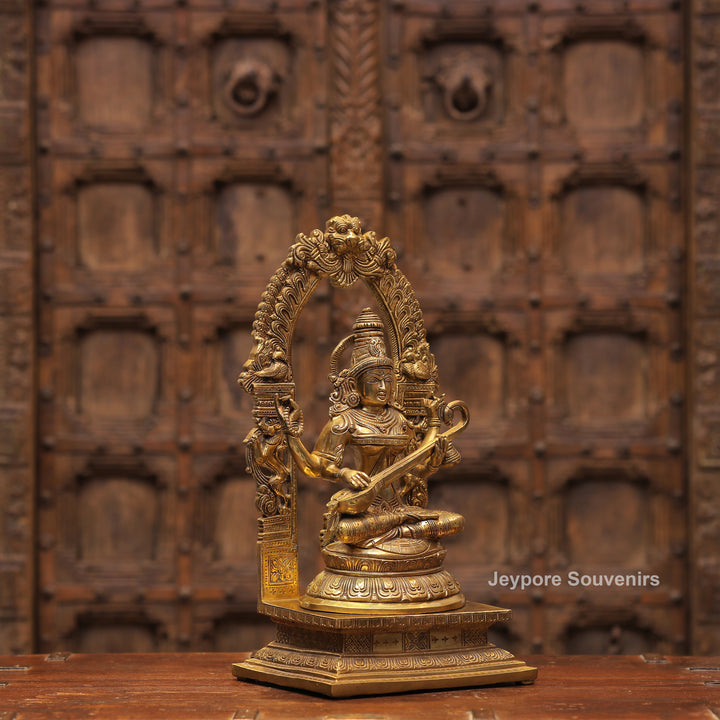 Handcrafted Brass Goddess Saraswati Statue with Veena