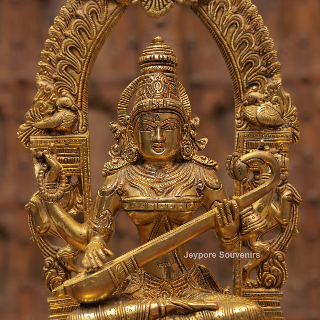 Handcrafted Brass Goddess Saraswati Statue with Veena