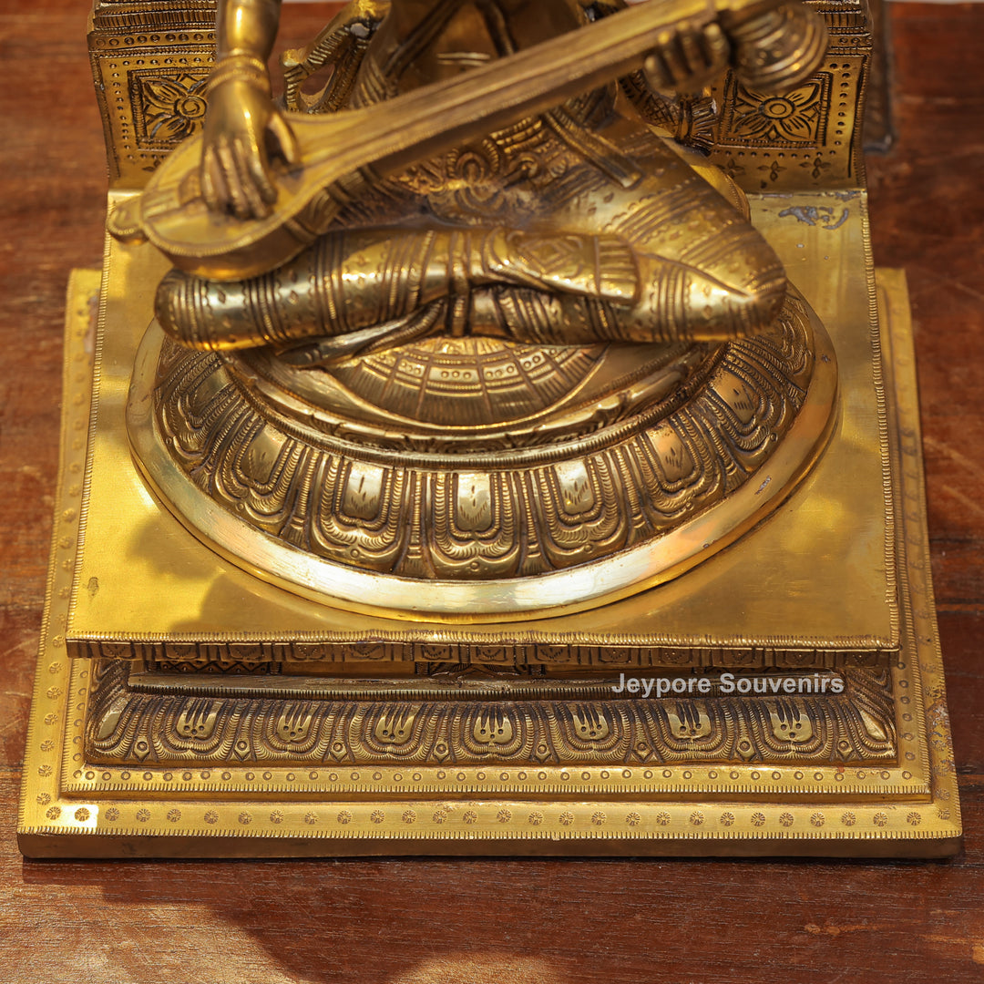 Handcrafted Brass Goddess Saraswati Statue with Veena