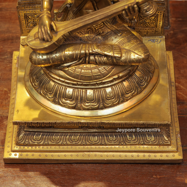 Handcrafted Brass Goddess Saraswati Statue with Veena