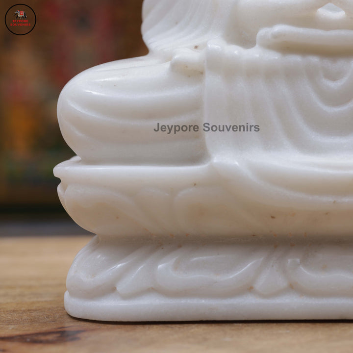 Hand-Carved White Marble Buddha Statue in Dhyana Mudra