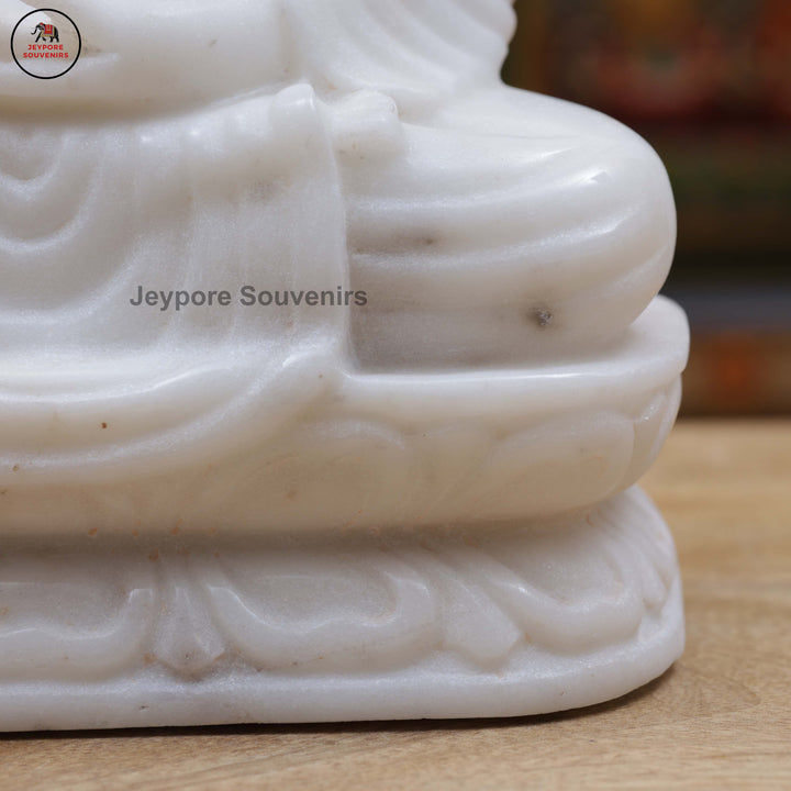 Hand-Carved White Marble Buddha Statue in Dhyana Mudra