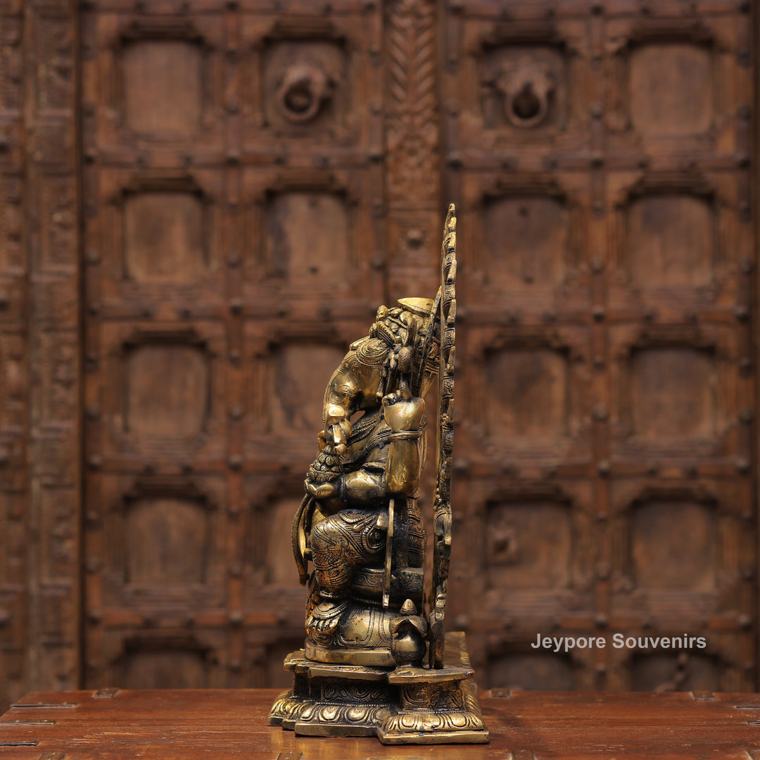 Handcrafted Antique Brass Lord Ganesha Idol with Prabhavali Arch