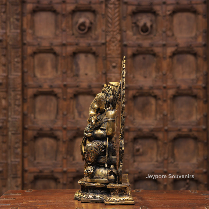 Handcrafted Antique Brass Lord Ganesha Idol with Prabhavali Arch