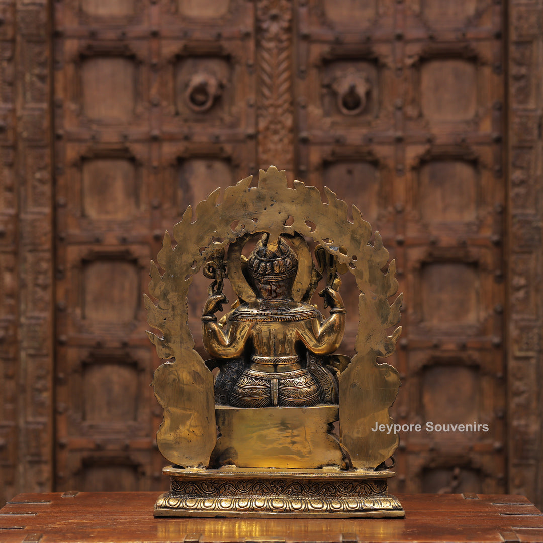 Handcrafted Antique Brass Lord Ganesha Idol with Prabhavali Arch
