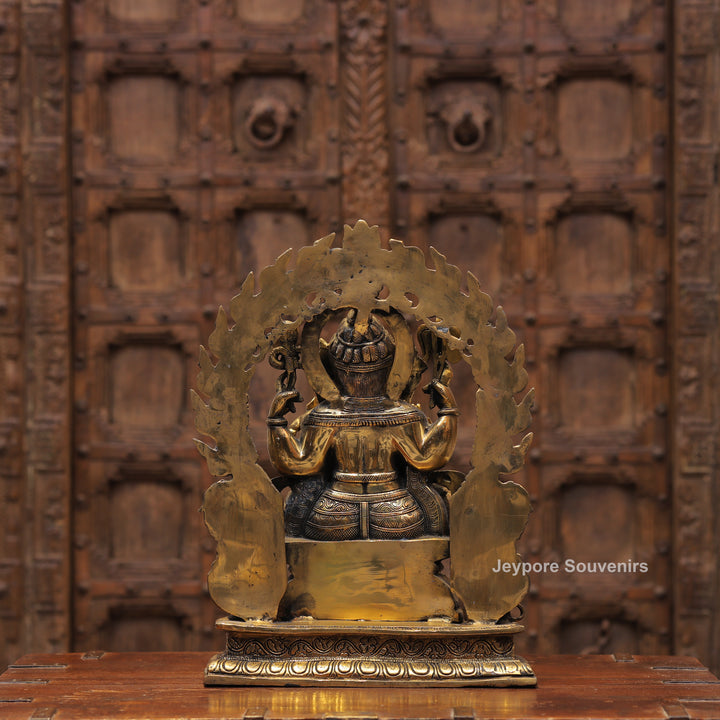 Handcrafted Antique Brass Lord Ganesha Idol with Prabhavali Arch