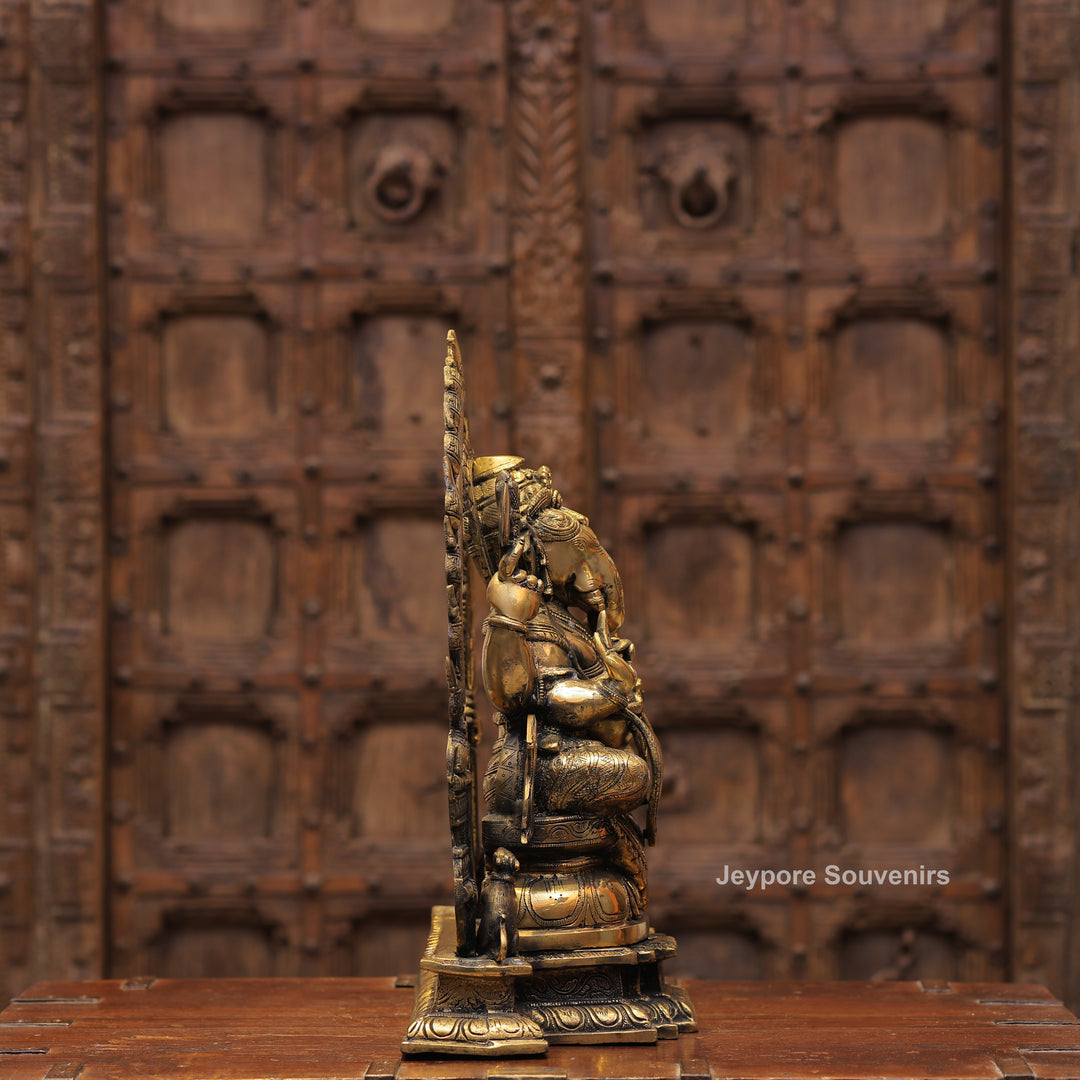 Handcrafted Antique Brass Lord Ganesha Idol with Prabhavali Arch