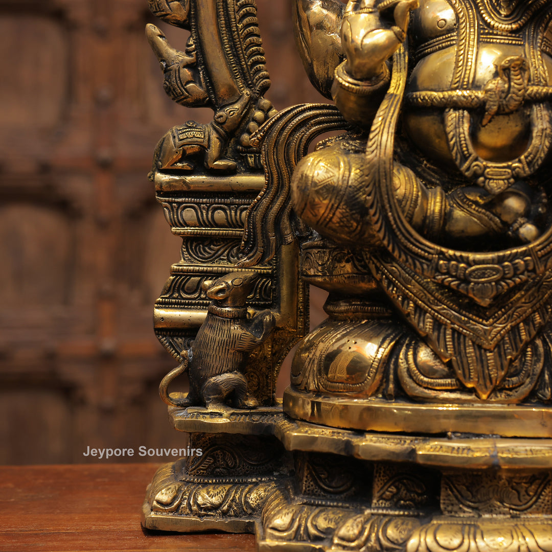 Handcrafted Antique Brass Lord Ganesha Idol with Prabhavali Arch