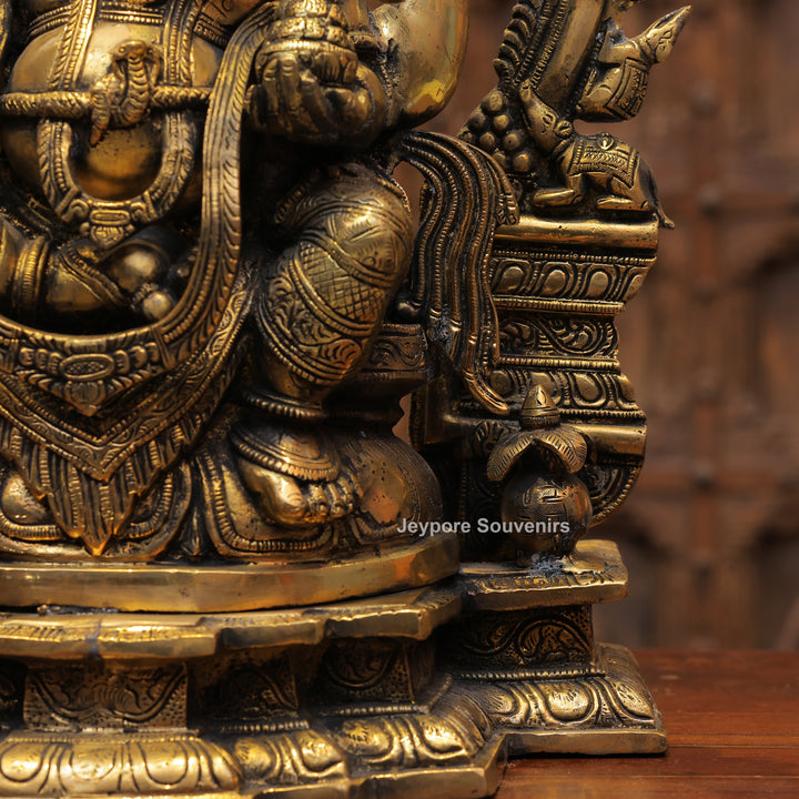 Handcrafted Antique Brass Lord Ganesha Idol with Prabhavali Arch
