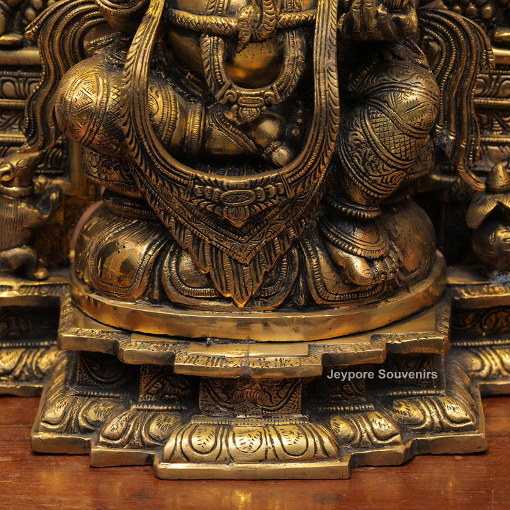 Handcrafted Antique Brass Lord Ganesha Idol with Prabhavali Arch