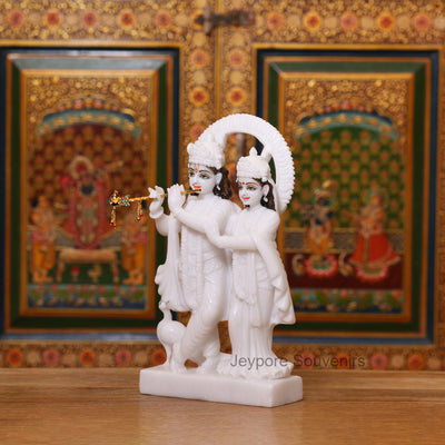 12" Exquisite Pure White Marble Radha Krishna Idol | Handcrafted By Indian Artisans