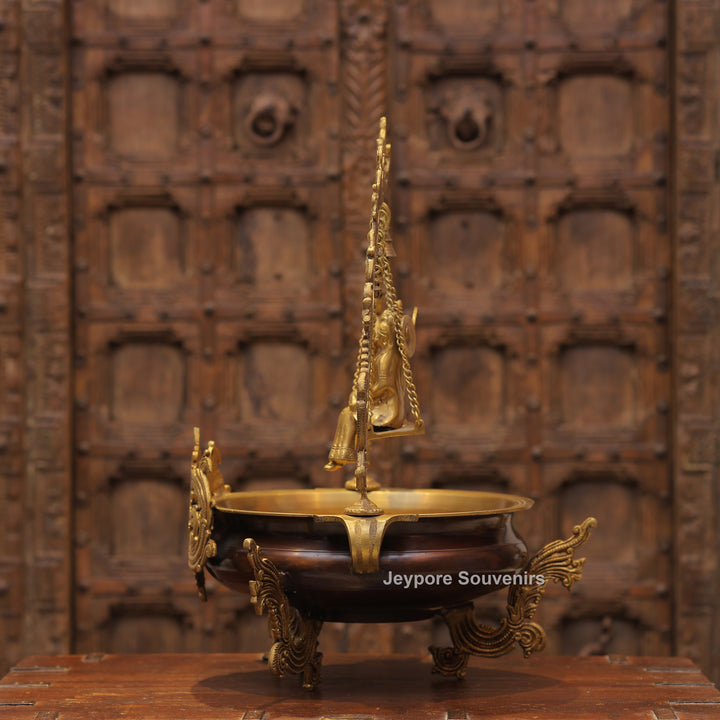 Handcrafted Brass Radha Krishna Jhula Urli with Peacock Prabhavali